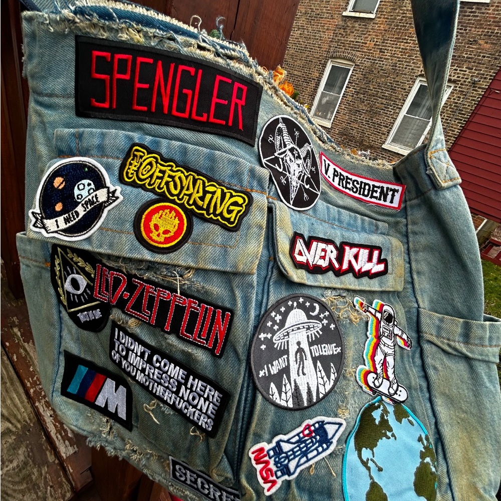 Custom Denim Patchwork Messenger Bag - image 1